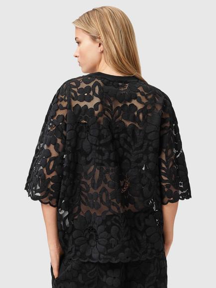 AllSaints Amelie Floral Lace T-Shirt, Black - view 2, Black