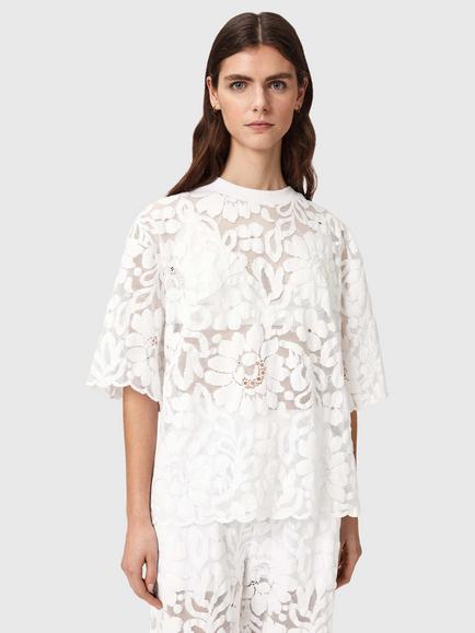 AllSaints Amelie Lace T-Shirt, Optic White, Optic White