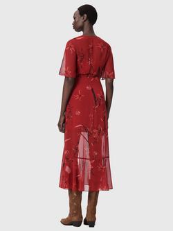 AllSaints Mollie Floral Midi Dress, Petra Deep Red - view 2, Petra Deep Red