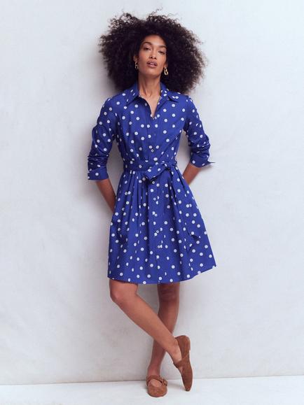 Boden Alexa Polka Dot Long Sleeve Shirt Dress, Blue/Multi, Blue/Multi