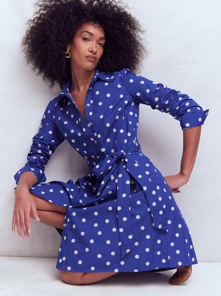 Boden Alexa Polka Dot Long Sleeve Shirt Dress, Blue/Multi - view 2, Blue/Multi