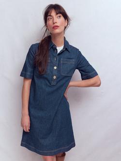 Boden Zia Striped Denim Pocket Dress, Indigo, Indigo