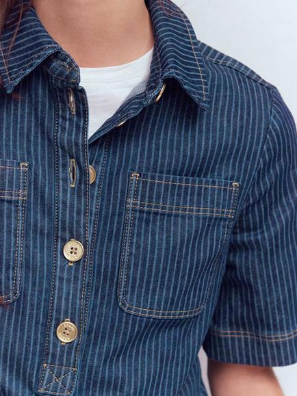 Boden Zia Striped Denim Pocket Dress, Indigo - view 2, Indigo