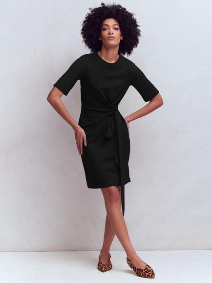 Boden Zinnia Tie Jersey Dress containing LENZING™ ECOVERO™ Viscose, Black, Black