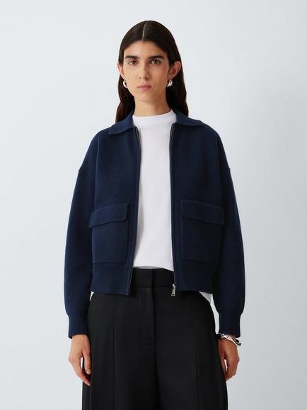 John Lewis Blouson Wool Rich Knit Jacket, Navy, Navy