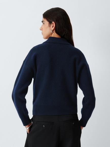 John Lewis Blouson Wool Rich Knit Jacket, Navy - view 2, Navy