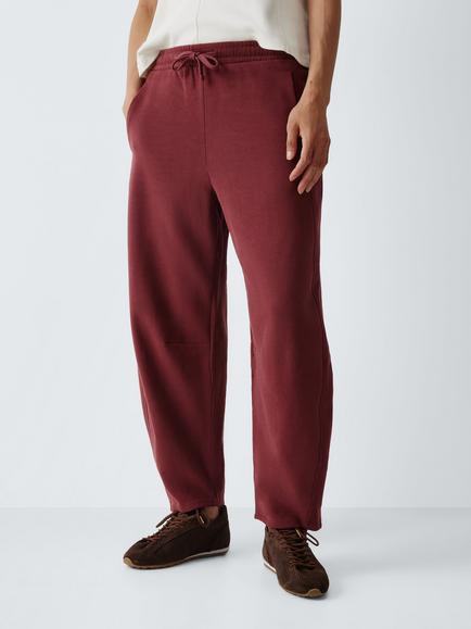 John Lewis Pure Cotton Barrel Leg Joggers, Burgundy, Burgundy