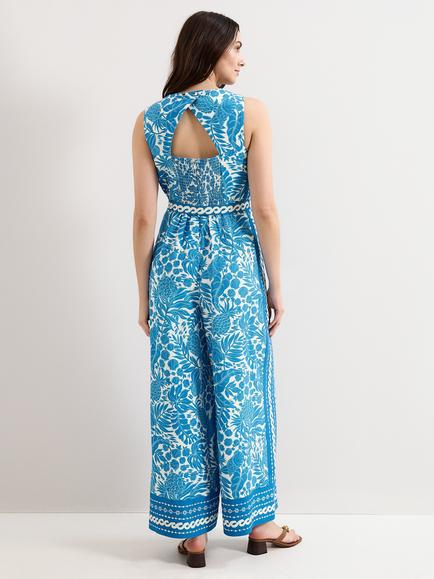 Phase Eight Cyra Tropical Print Jumpsuit, Blue - view 2, Blue