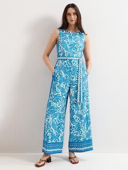 Phase Eight Petite Cyra Tropical Print Jumpsuit, Blue, Blue