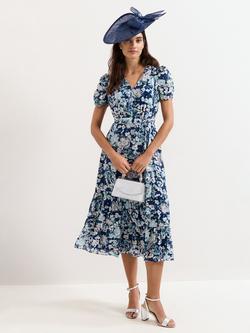 Phase Eight Azalea Fil Coupe Floral Dress, Indigo, Indigo
