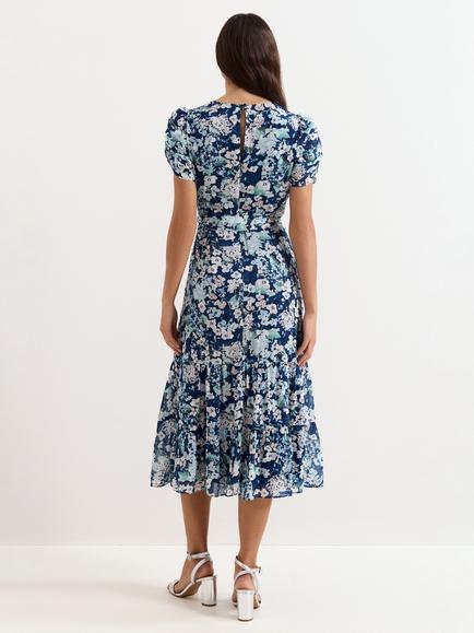 Phase Eight Azalea Fil Coupe Floral Dress, Indigo - view 2, Indigo