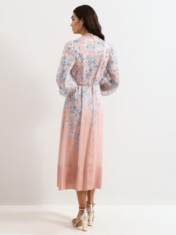 Phase Eight Petite Alison Linen Blend Floral Midi Dress, Pale Pink - view 2, Pale Pink
