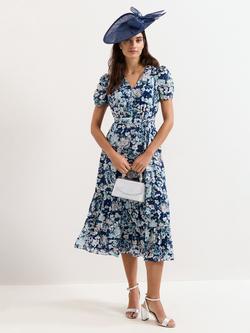 Phase Eight Petite Azalea Fil Coupe Floral Dress, Indigo, Indigo