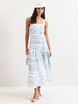 Phase Eight Petite Torin Linen Blend Floral Midaxi Dress, Pale Blue, Pale Blue