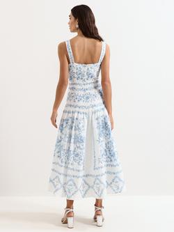 Phase Eight Torin Linen Blend Floral Midaxi Dress, Pale Blue - view 2, Pale Blue