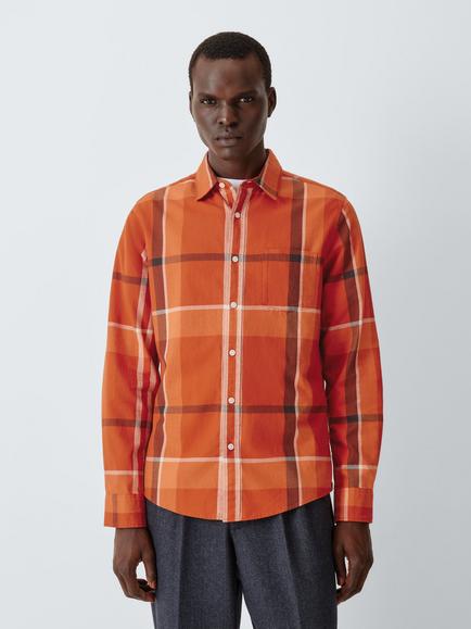 John Lewis Check Cotton Shirt, Orange, Orange