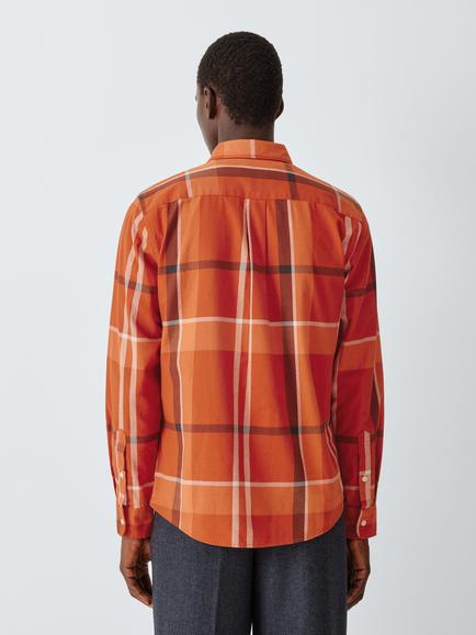 John Lewis Check Cotton Shirt, Orange - view 2, Orange