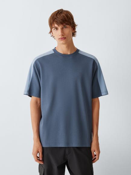 Kin Cotton Colour Block Crew Neck T-Shirt, Grisaille, Grisaille