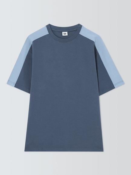 Kin Cotton Colour Block Crew Neck T-Shirt, Grisaille, Grisaille