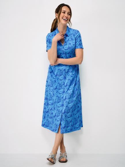 Crew Clothing Leaf Print Demi Shirt Dress, Aqua Blue, Aqua Blue