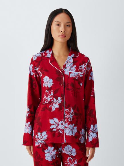 John Lewis Long Sleeve Floral Print Pyjama Set, Red, Red