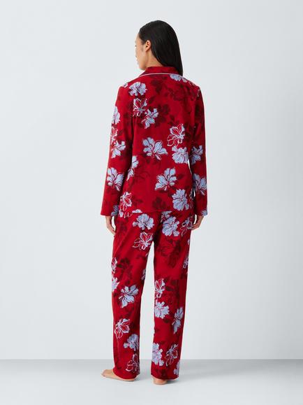 John Lewis Long Sleeve Floral Print Pyjama Set, Red - view 2, Red