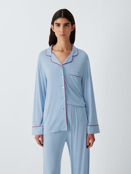 John Lewis Aurea Long Sleeve Revere Pyjama Set containing TENCEL™ Modal, Blue, Blue