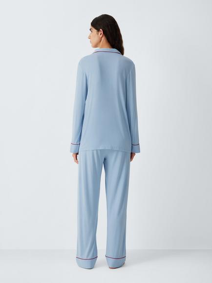 John Lewis Aurea Long Sleeve Revere Pyjama Set containing TENCEL™ Modal, Blue - view 2, Blue