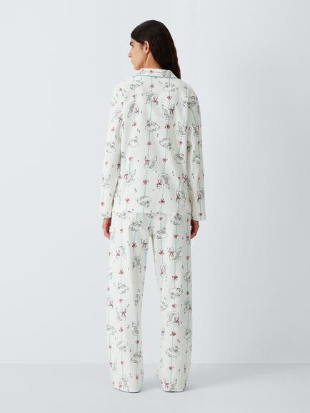 John Lewis Long Sleeve Swan Print Pyjama Set, Ivory - view 2, Ivory
