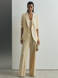 Reiss Anya Silk Wool Blend Blazer, Cream, Cream