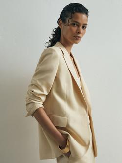 Reiss Anya Silk Wool Blend Blazer, Cream - view 2, Cream