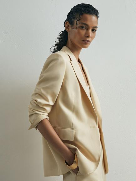 Reiss Anya Silk Wool Blend Blazer, Cream - view 2, Cream