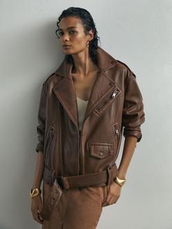 Reiss Anders Leather Jacket, Chestnut Brown, Chestnut Brown