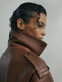 Reiss Anders Leather Jacket, Chestnut Brown - view 2, Chestnut Brown