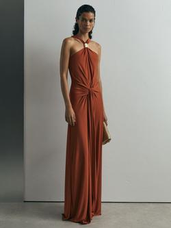 Reiss Fortuna Sleeveless Halter Neck Dress, Rust