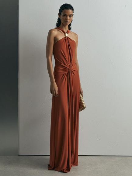Reiss Fortuna Sleeveless Halter Neck Dress, Rust