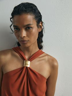 Reiss Fortuna Sleeveless Halter Neck Dress - view 2, Rust