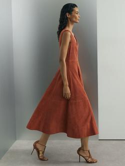 Reiss Nola V-Neck A-Line Midi Dress, Rust - view 2, Rust