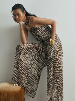 Reiss Floras Animal Print Halter Neck Jumpsuit, Brown/Multi, Brown/Multi