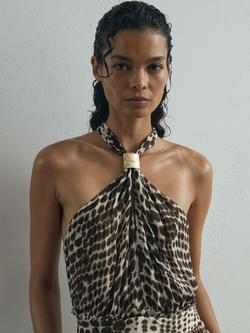 Reiss Floras Animal Print Halter Neck Jumpsuit, Brown/Multi - view 2, Brown/Multi
