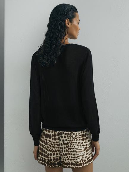 Reiss Leyla Crew Neck Cashmere Blend Jumper, Black - view 2, Black