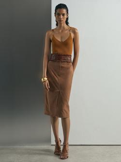 Reiss Cara V-Neck Silk Blend Camisole, Rust, Rust