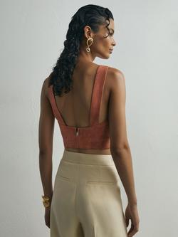 Reiss Farley Suede Bustier Top, Rust - view 2, Rust