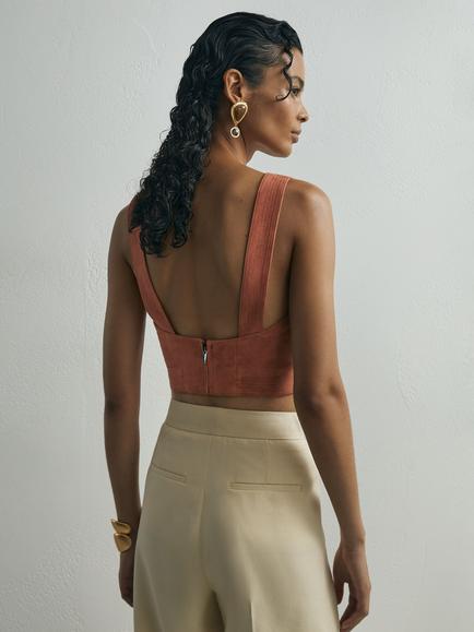 Reiss Farley Suede Bustier Top, Rust - view 2, Rust
