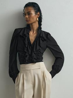 Reiss Laverna V-Neck Silk Blend Blouse, Black, Black