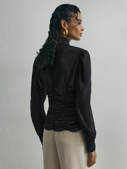 Reiss Laverna V-Neck Silk Blend Blouse, Black - view 2, Black