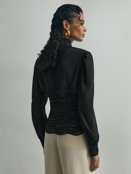 Reiss Laverna V-Neck Silk Blend Blouse, Black - view 2, Black