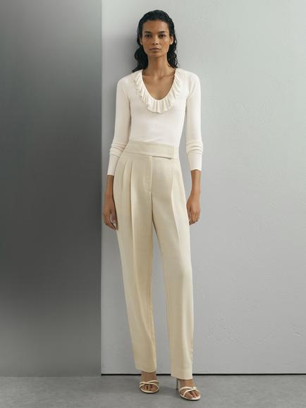 Reiss Rosie Scoop Ruffle Neck Silk Blend Top, Off White, Off White