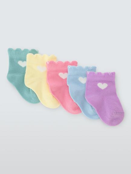 John Lewis Baby Organic Cotton Rich Heart Ankle Socks, Pack of 5, Multi, Multi
