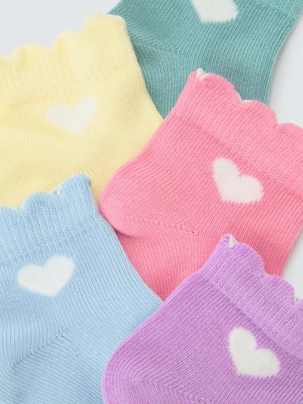 John Lewis Baby Organic Cotton Rich Heart Ankle Socks, Pack of 5, Multi - view 2, Multi